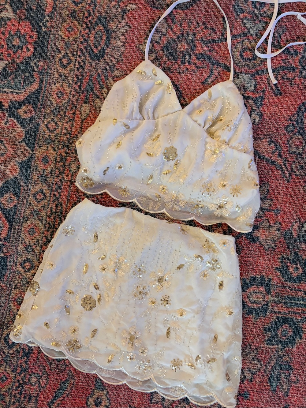 Women’s White & Gold Embellished Bridal Sequin Set